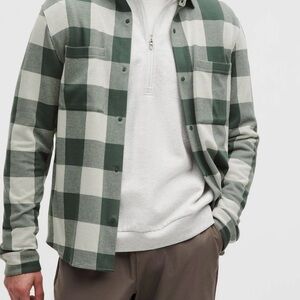 Men’s Lululemon Soft Knit Overshirt. Check Plaid Dark Forest Bone.